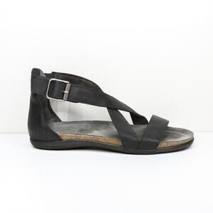 NAOT Rianna Sandals Hook Loop Buckle Black Nubuck Leather Cork Insole Sz 40 US 9